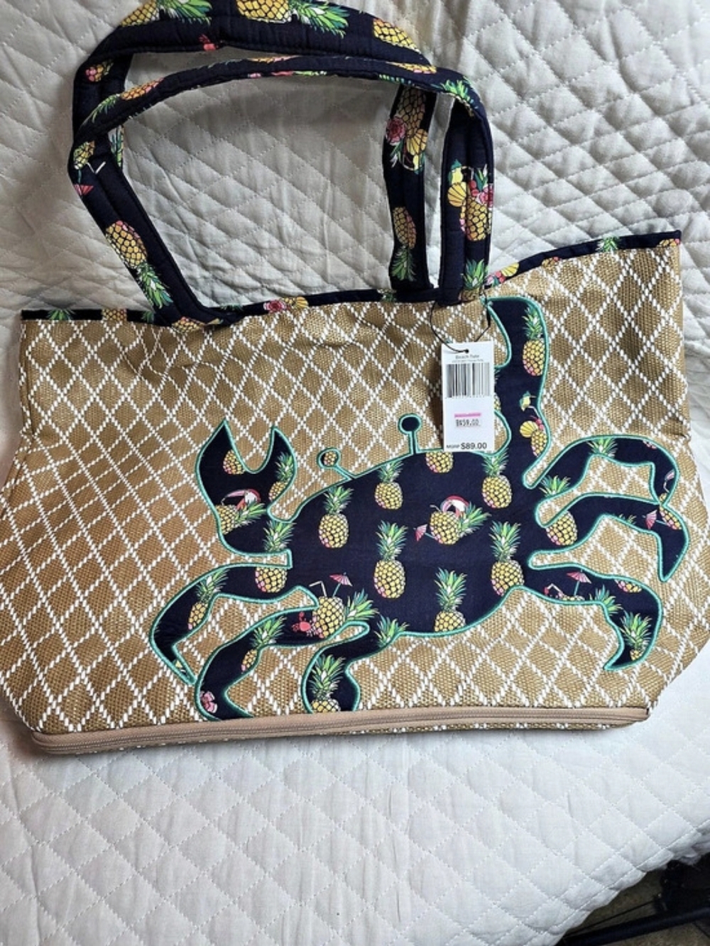 Vera Bradley Straw Beach Tote Brown & Blue